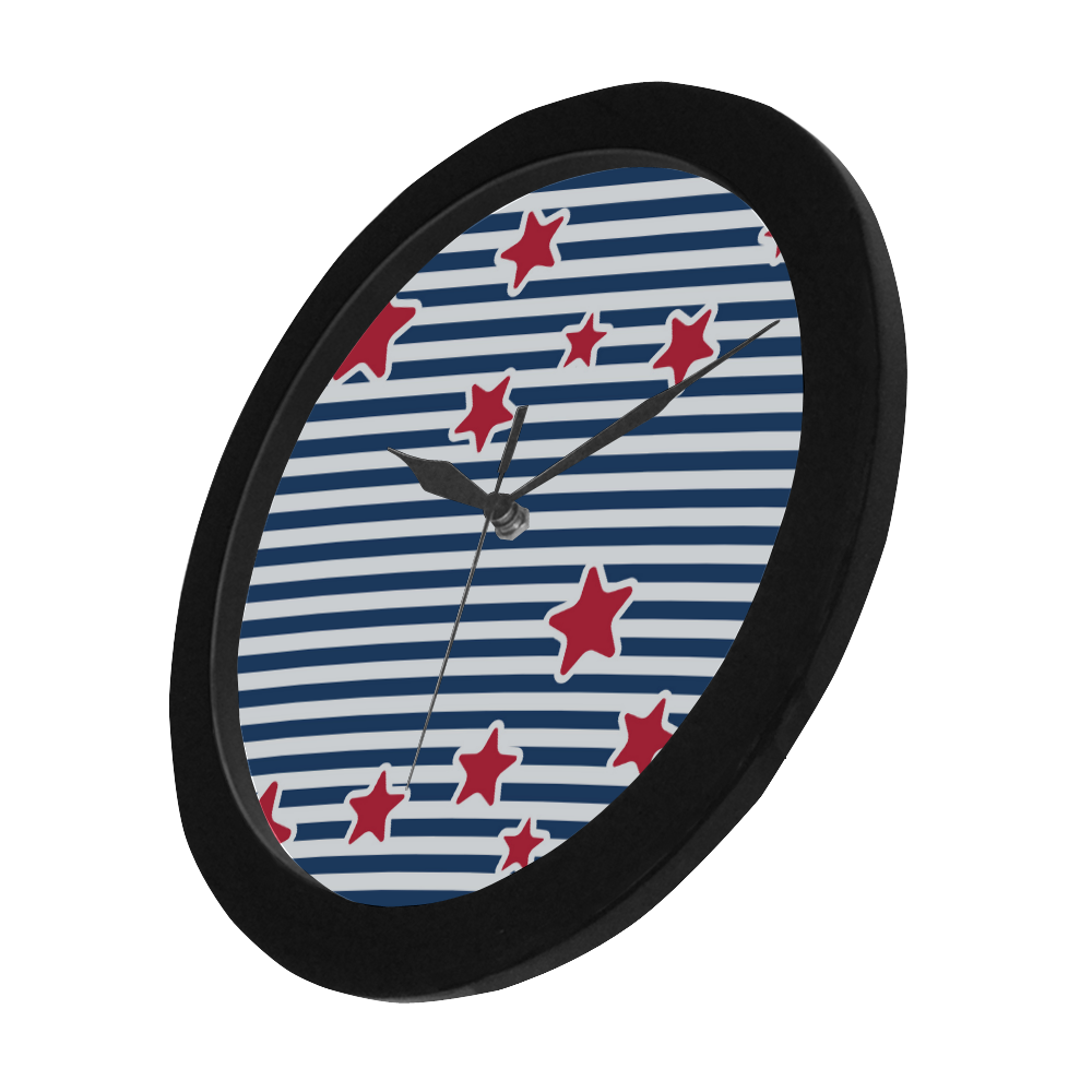 Blue, Red and White Stars and Stripes Circular Plastic Wall clock