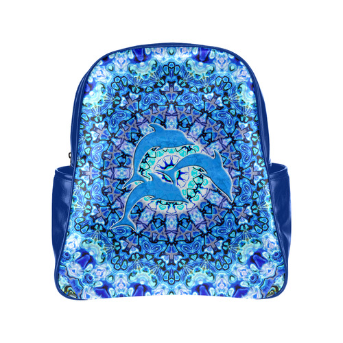 Mandala Magic Blue JUMPING DOLPHINS Multi-Pockets Backpack (Model 1636)