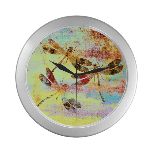 Mauritius Vintage Dragonflies Colours W Silver Color Wall Clock
