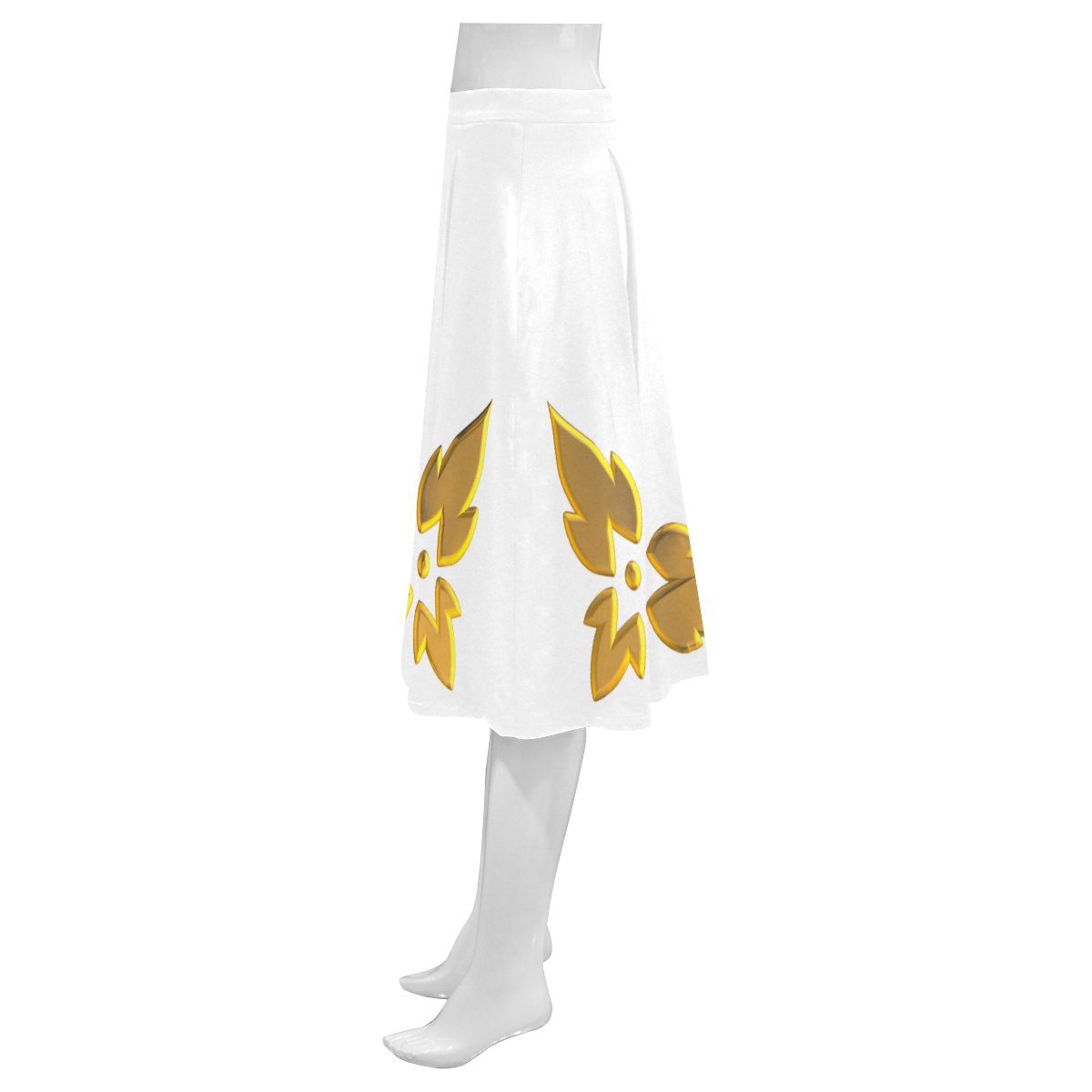 3-D Look Metallic Golden Leaves Border on White Mnemosyne Women's Crepe Skirt (Model D16)