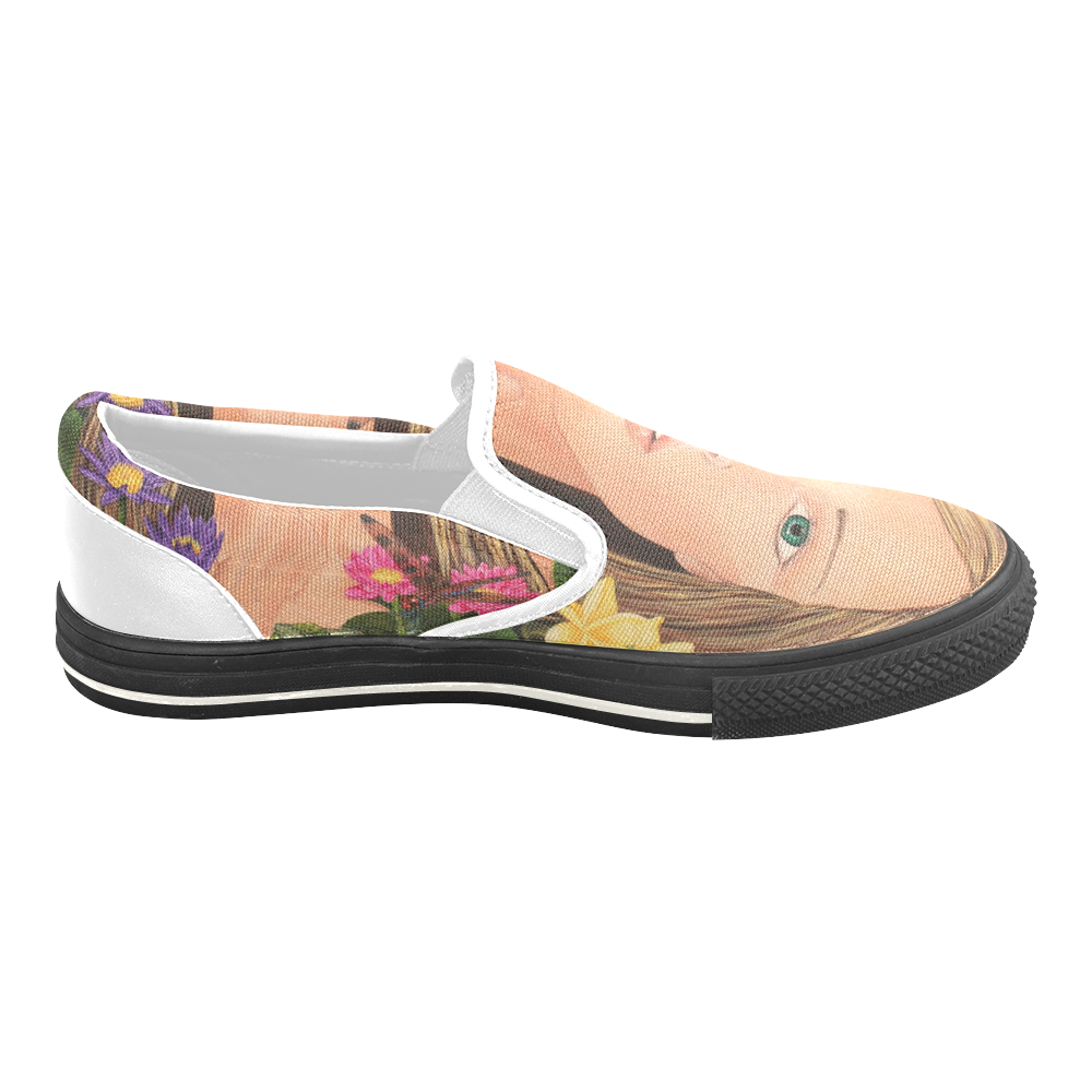 PLUMERIA CANVAS SHOES Women's Unusual Slip-on Canvas Shoes (Model 019)