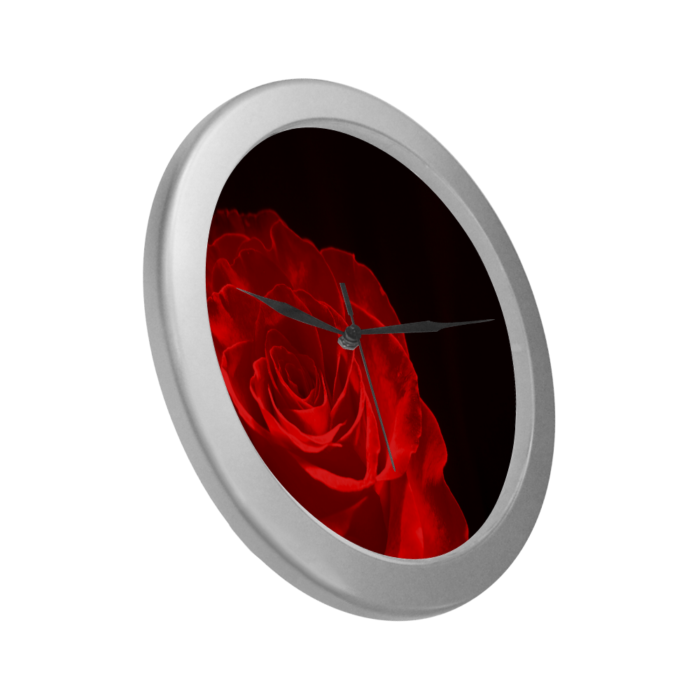 A Rose Red Silver Color Wall Clock