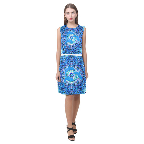 Mandala Magic Blue JUMPING DOLPHINS Eos Women's Sleeveless Dress (Model D01)