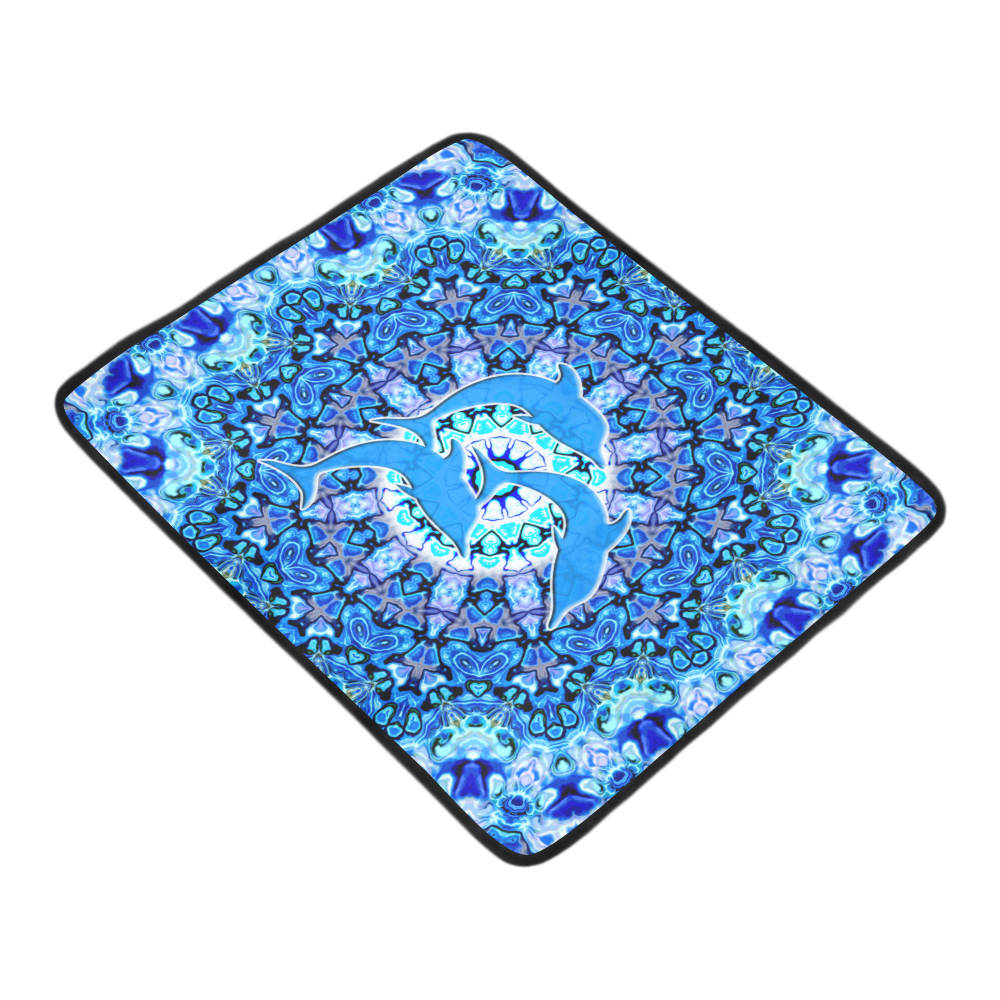 Mandala Magic Blue JUMPING DOLPHINS Beach Mat 78"x 60"
