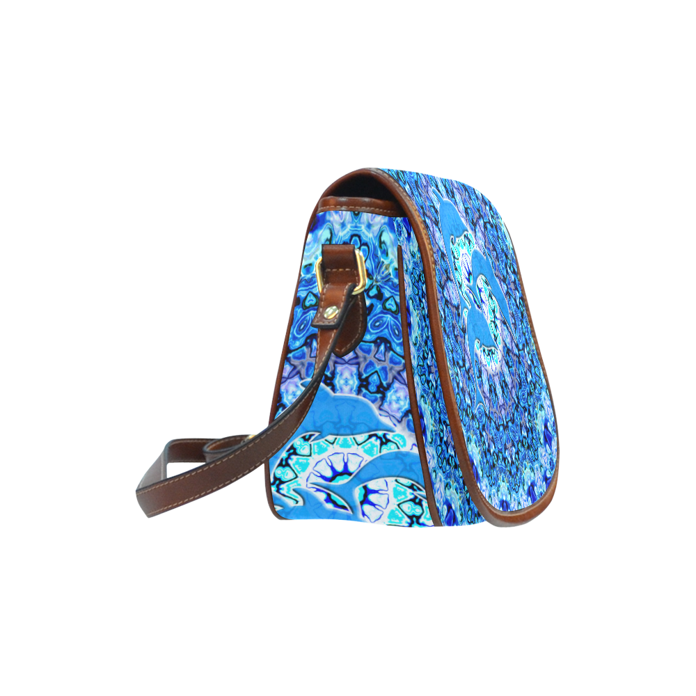 Mandala Magic Blue JUMPING DOLPHINS Saddle Bag/Small (Model 1649) Full Customization