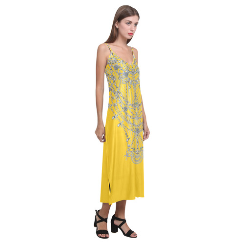 chains V-Neck Open Fork Long Dress(Model D18)