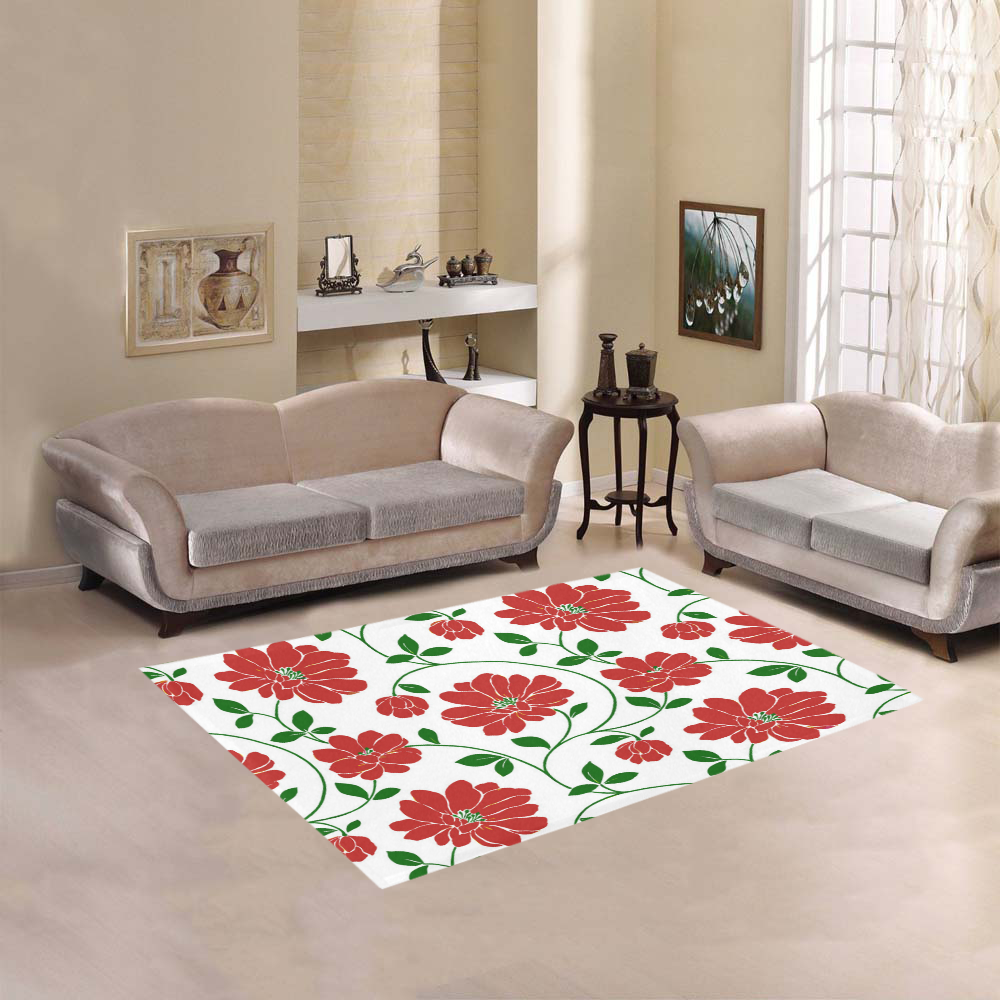 Red Flowers Beautiful Floral Wallpaper Area Rug 5'3''x4'