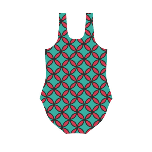 round tile pattern lite green pink Vest One Piece Swimsuit (Model S04)