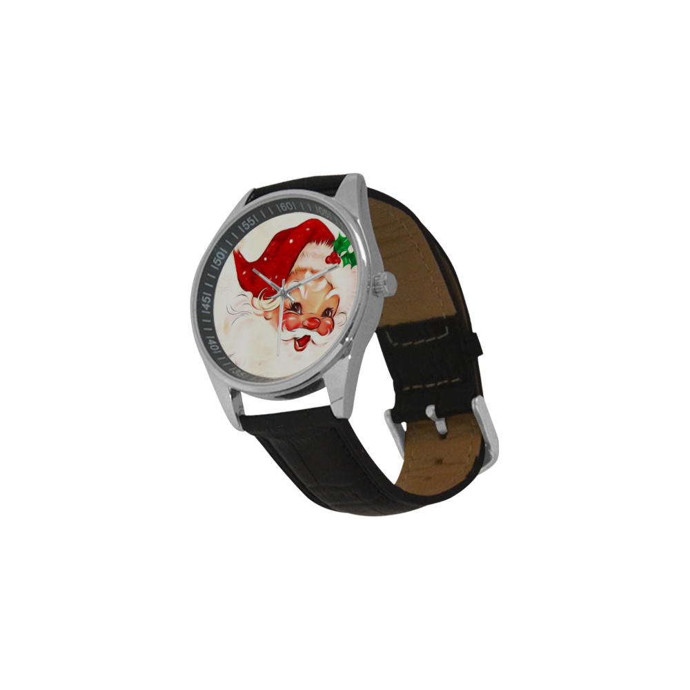 A cute vintage Santa Claus with a mistletoe Men's Casual Leather Strap Watch(Model 211)