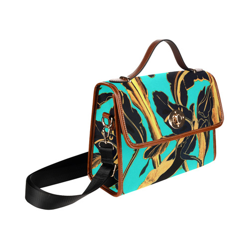 Blue Succulent gold teal Waterproof Canvas Bag/All Over Print (Model 1641)