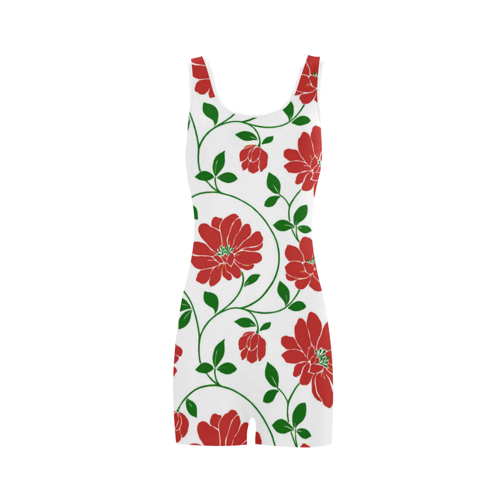 Red Flowers Beautiful Floral Wallpaper Classic One Piece Swimwear ...