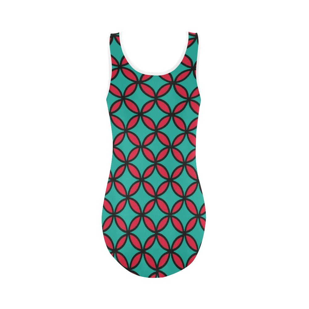 round tile pattern lite green pink Vest One Piece Swimsuit (Model S04)