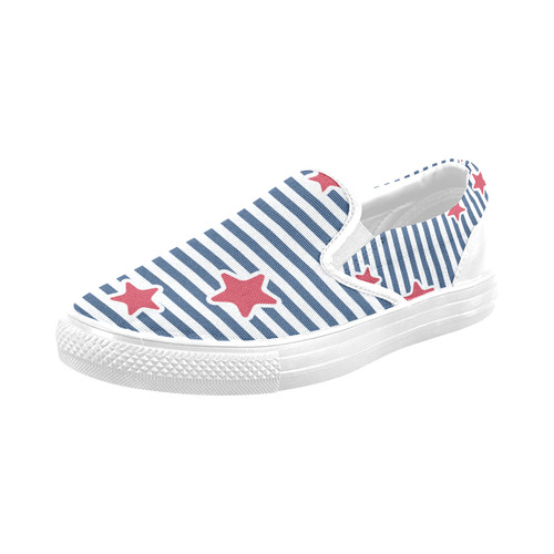 Blue, Red and White Stars and Stripes Men's Slip-on Canvas Shoes (Model 019)