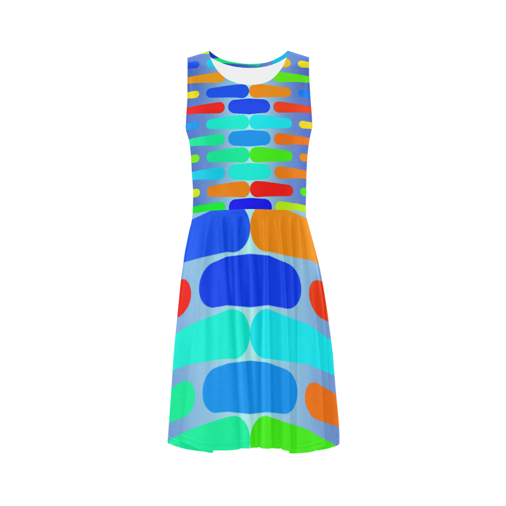 Colorful shapes on a blue background Sleeveless Ice Skater Dress (D19)