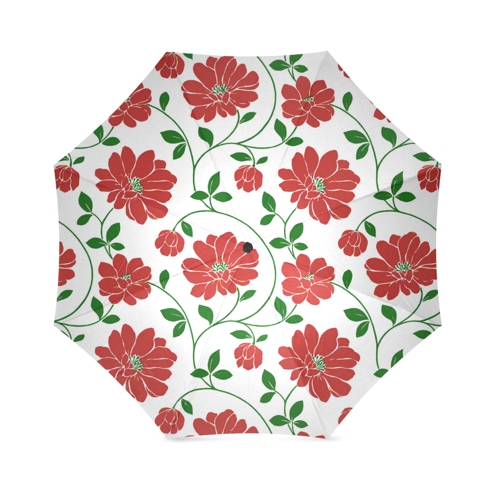 Red Flowers Beautiful Floral Wallpaper Foldable Umbrella (Model U01