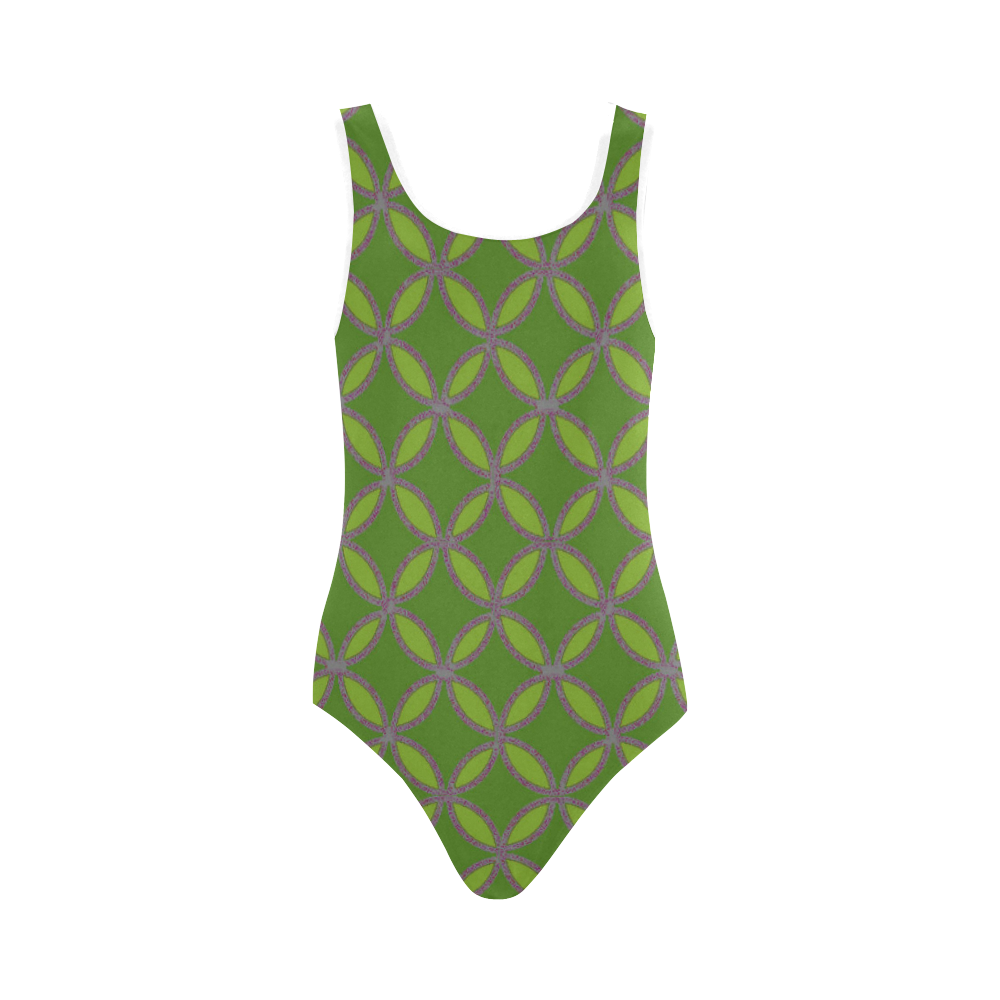 round tile pattern lite green drk green Vest One Piece Swimsuit (Model S04)