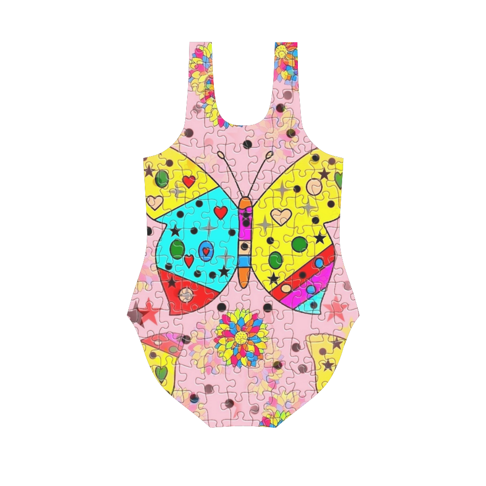 Butterfly Pop by Popart Lover Vest One Piece Swimsuit (Model S04)