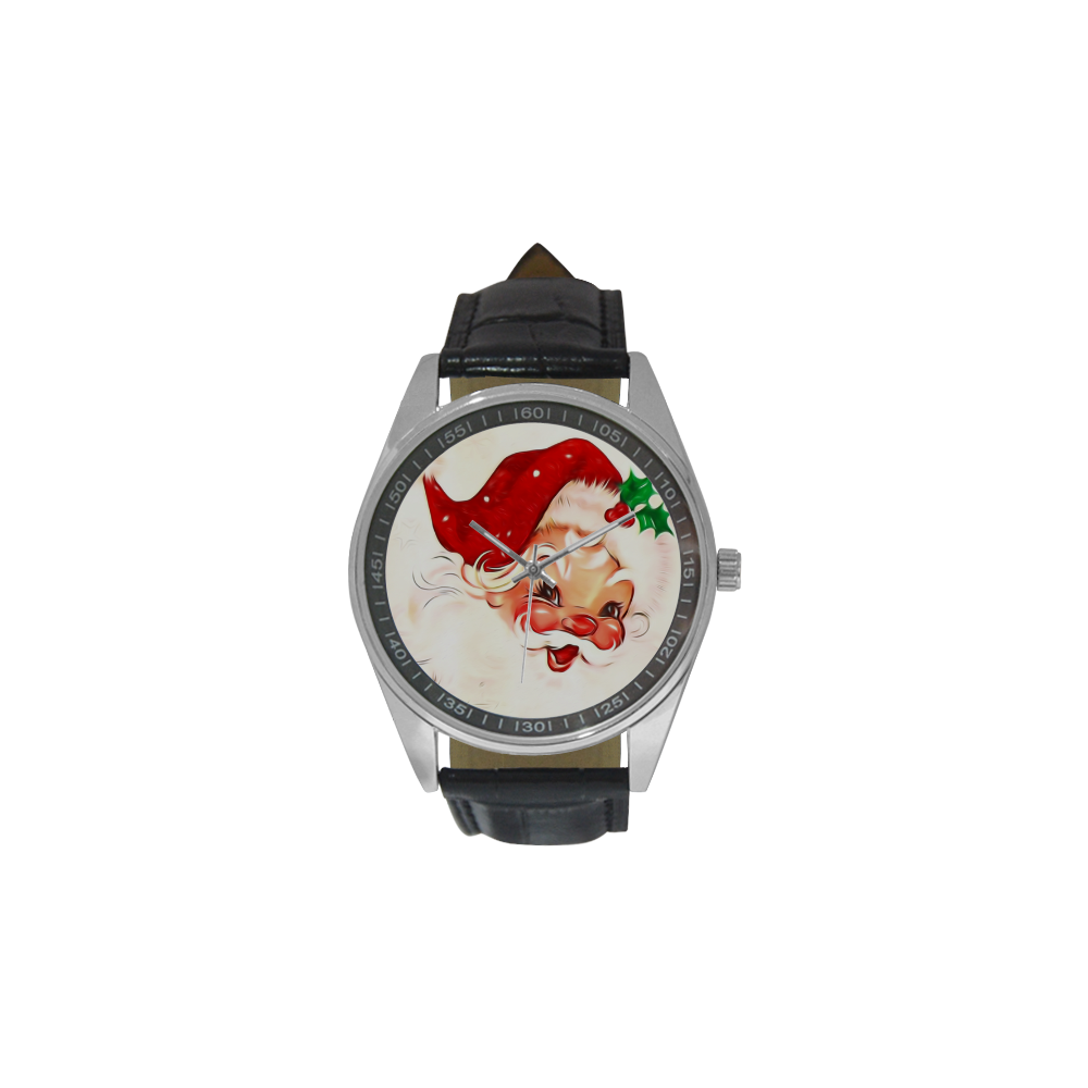 A cute vintage Santa Claus with a mistletoe Men's Casual Leather Strap Watch(Model 211)