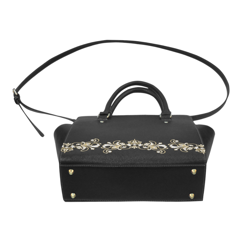 Border - Vintage Ornaments - Gold Silver Classic Shoulder Handbag (Model 1653)