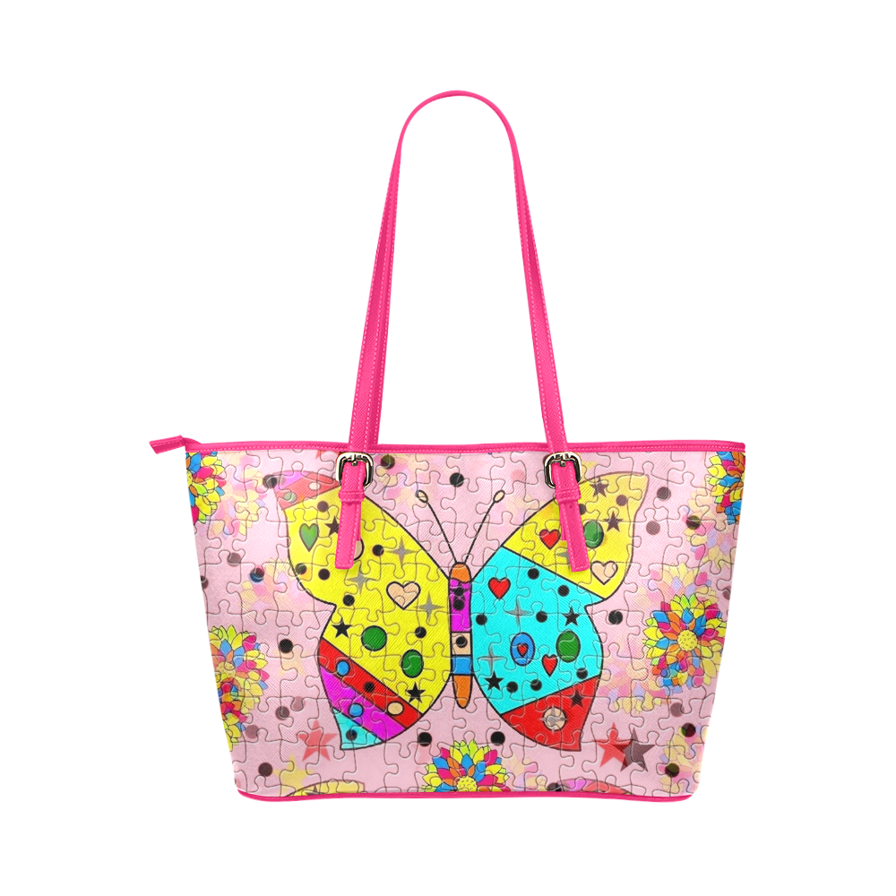 Butterfly Pop by Popart Lover Leather Tote Bag/Large (Model 1651)