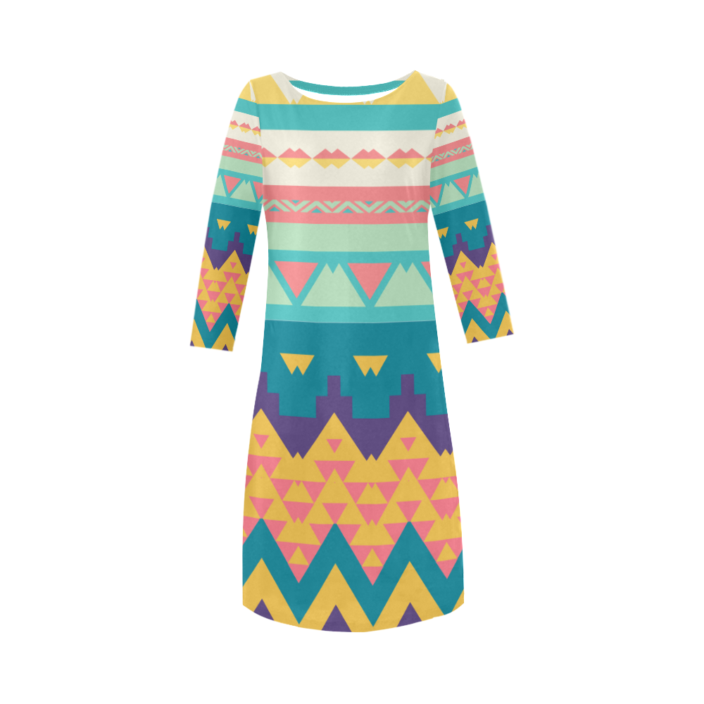 Pastel tribal design Round Collar Dress (D22)