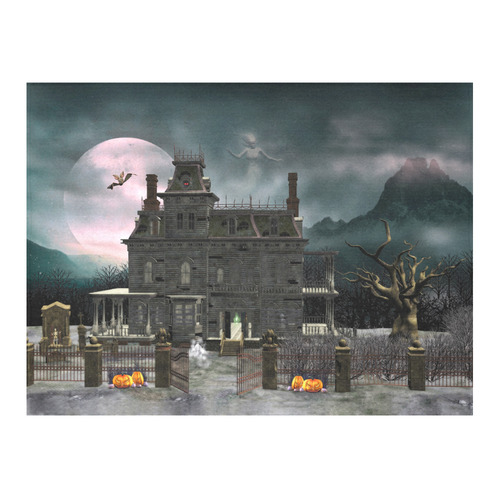 A creepy darkness halloween haunted house Cotton Linen Tablecloth 52"x 70"