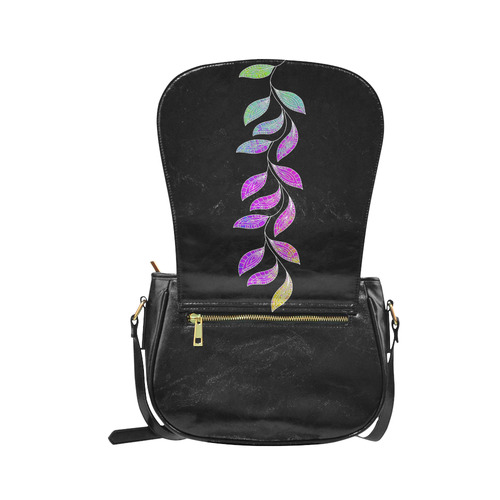 BORDER LEAVES TENDRIL Watercolor Colored White Classic Saddle Bag/Small (Model 1648)