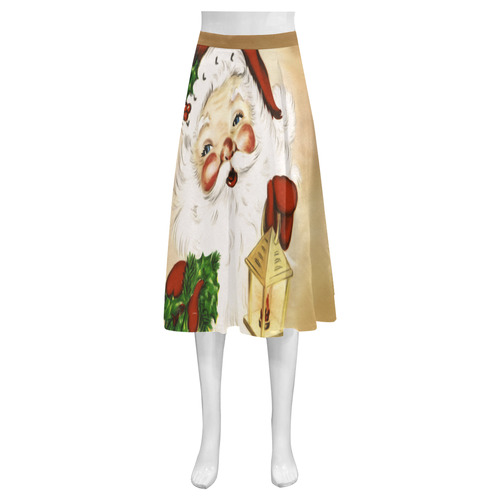 A cute Santa Claus with a mistletoe and a latern Mnemosyne Women's Crepe Skirt (Model D16)