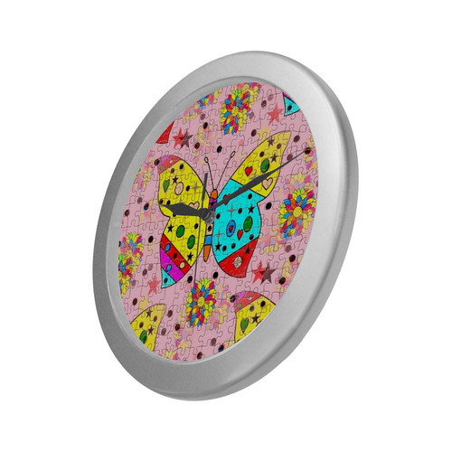 Butterfly Pop by Popart Lover Silver Color Wall Clock