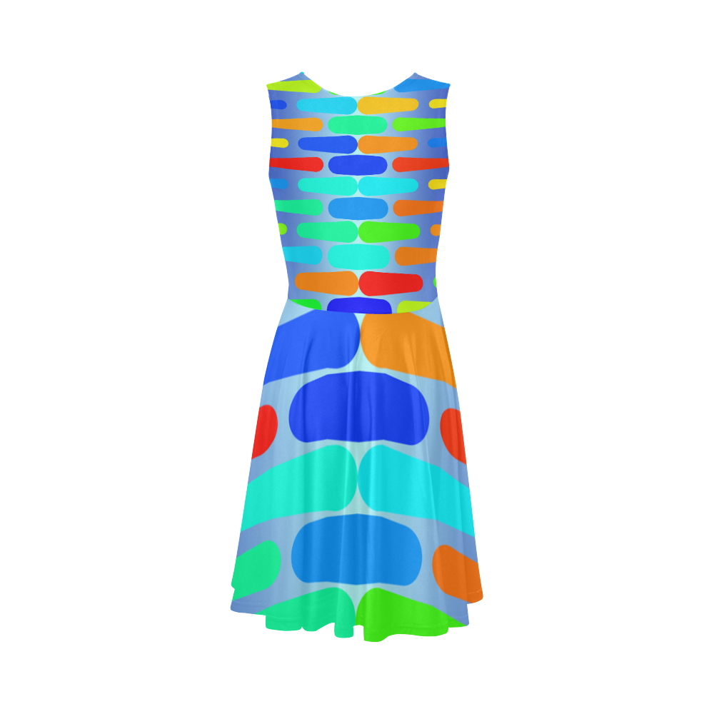 Colorful shapes on a blue background Sleeveless Ice Skater Dress (D19)