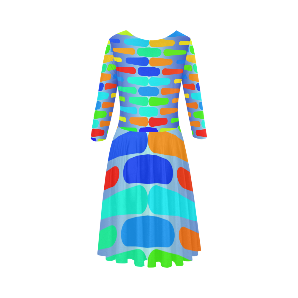 Colorful shapes on a blue background Elbow Sleeve Ice Skater Dress (D20)