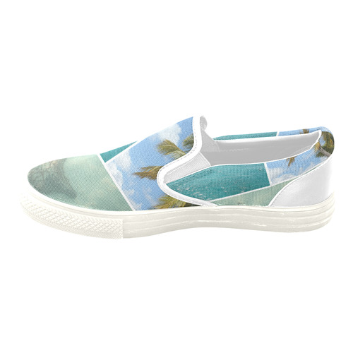 Caribbean Collage Slip-on Canvas Shoes for Men/Large Size (Model 019)