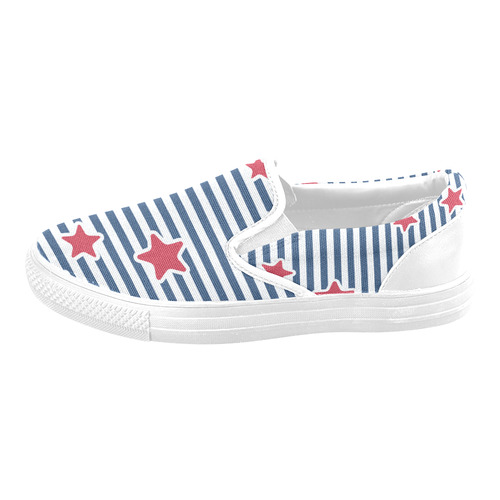 Blue, Red and White Stars and Stripes Men's Slip-on Canvas Shoes (Model 019)