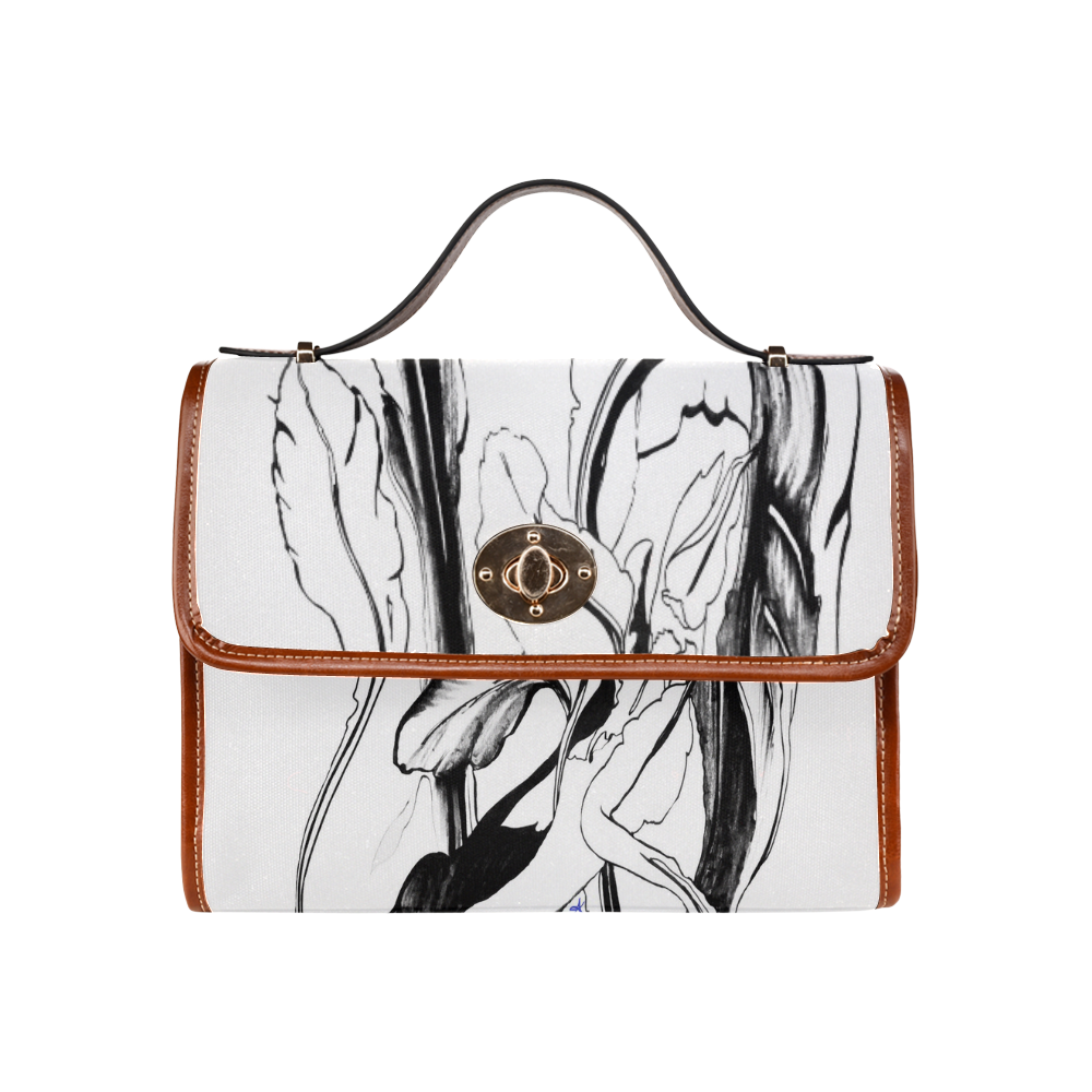 Blue Succulent Black and White Waterproof Canvas Bag/All Over Print (Model 1641)