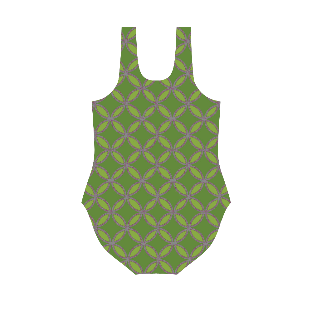 round tile pattern lite green drk green Vest One Piece Swimsuit (Model S04)