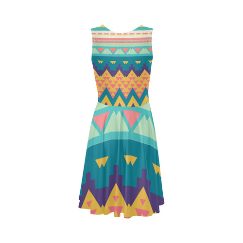 Pastel tribal design Sleeveless Ice Skater Dress (D19)