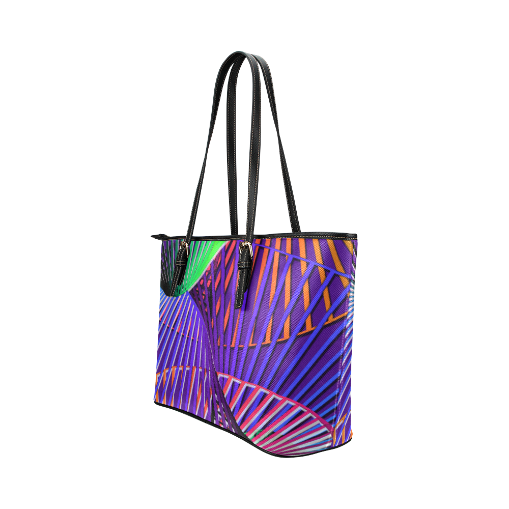 Colorful Rainbow Helix Leather Tote Bag/Small (Model 1651)