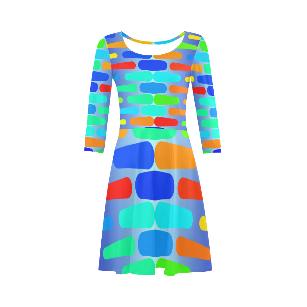 Colorful shapes on a blue background 3/4 Sleeve Sundress (D23)