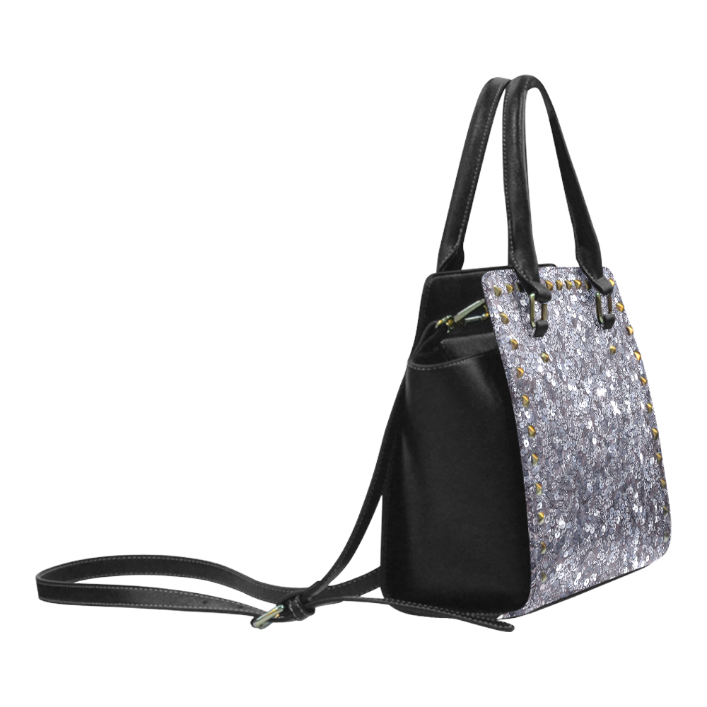 Silver Glitters Rivet Shoulder Handbag (Model 1645)
