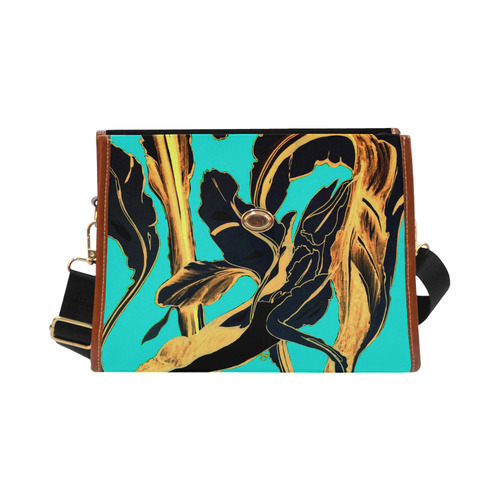Blue Succulent gold teal Waterproof Canvas Bag/All Over Print (Model 1641)