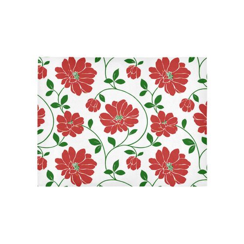 Red Flowers Beautiful Floral Wallpaper Area Rug 5'3''x4'