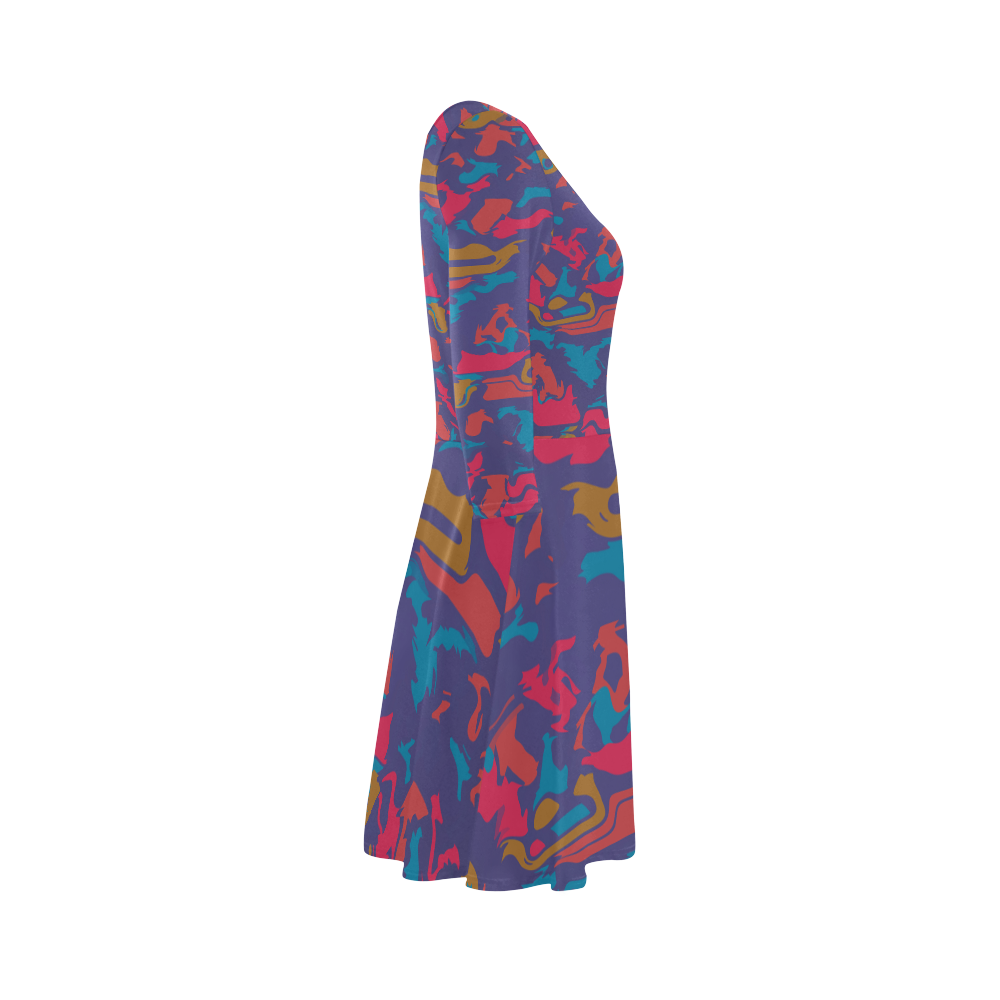 Chaos in retro colors 3/4 Sleeve Sundress (D23)