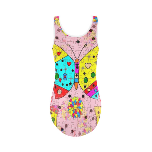 Butterfly Pop by Popart Lover Vest One Piece Swimsuit (Model S04)