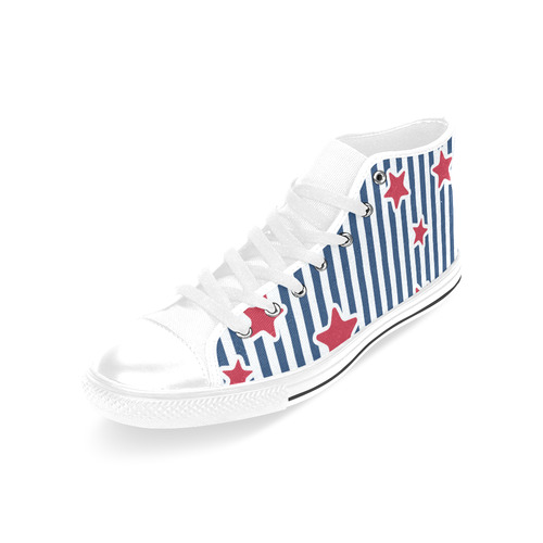 Blue, Red and White Stars and Stripes Men’s Classic High Top Canvas Shoes /Large Size (Model 017)