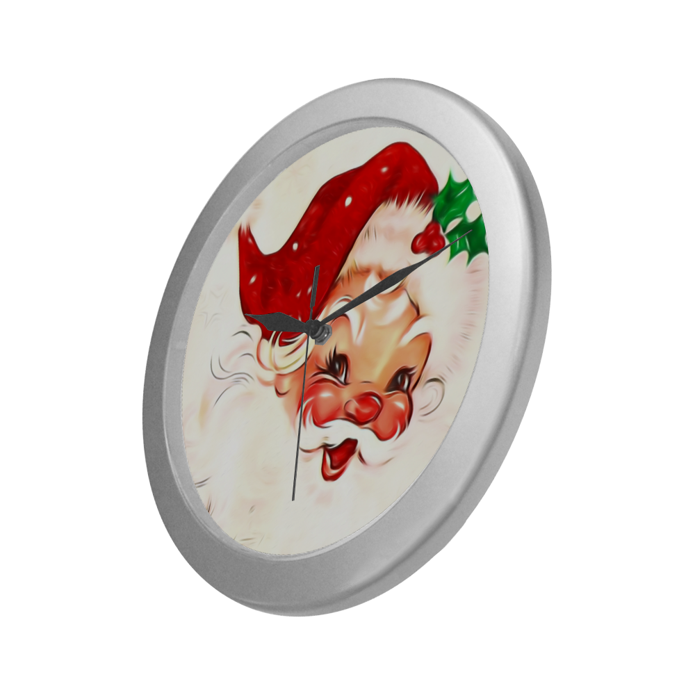 A cute vintage Santa Claus with a mistletoe Silver Color Wall Clock