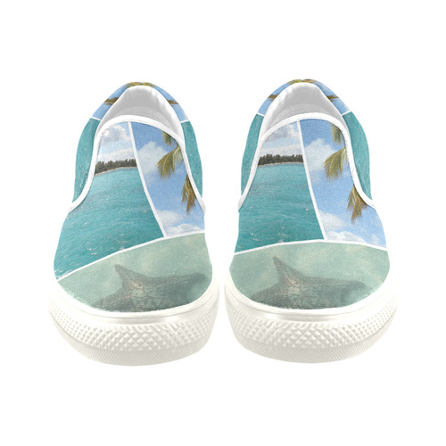 Caribbean Collage Slip-on Canvas Shoes for Men/Large Size (Model 019)