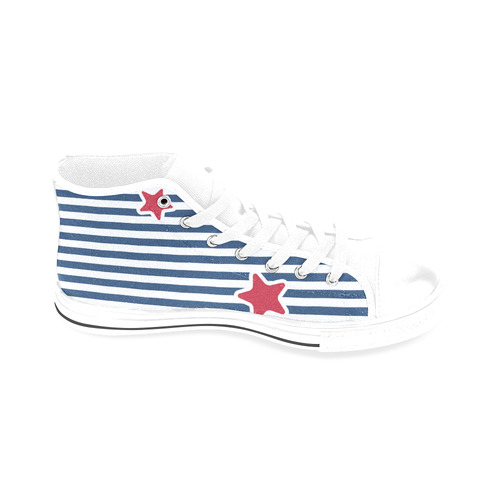 Blue, Red and White Stars and Stripes Men’s Classic High Top Canvas Shoes /Large Size (Model 017)