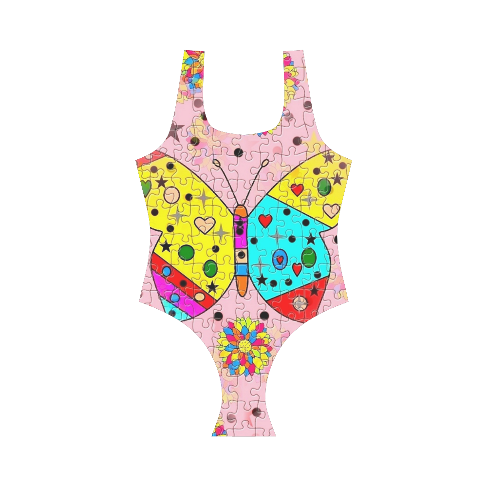 Butterfly Pop by Popart Lover Vest One Piece Swimsuit (Model S04)