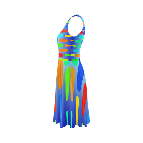Colorful shapes on a blue background Sleeveless Ice Skater Dress (D19)