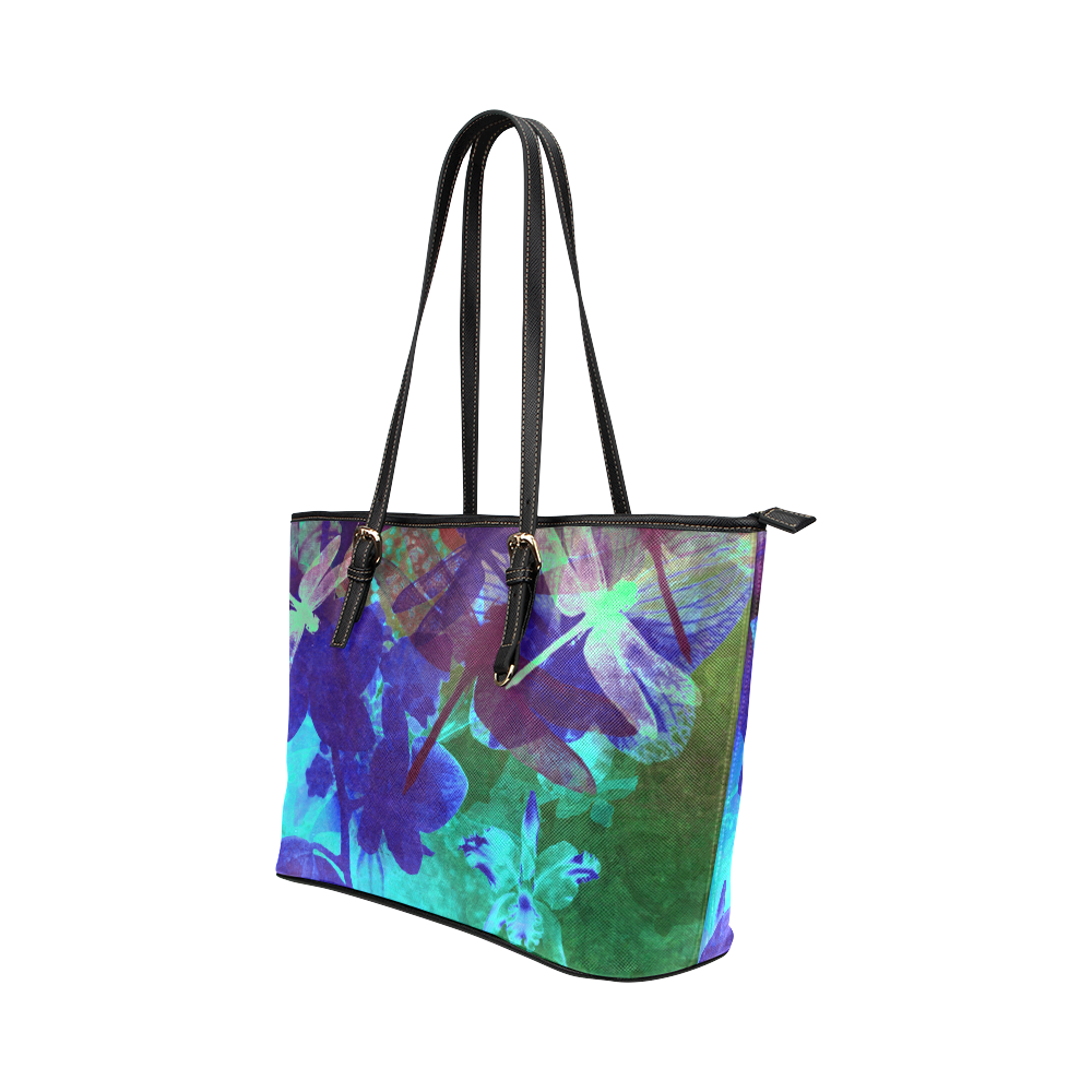Dragonflies Leather Tote Bag/Large (Model 1651)